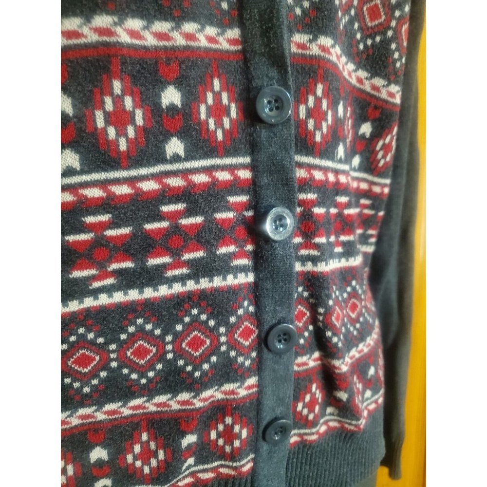 Forever 21 Black Red V Neck Button Down Long Sleeve Cardigan Sweater Holiday - Picture 5 of 5